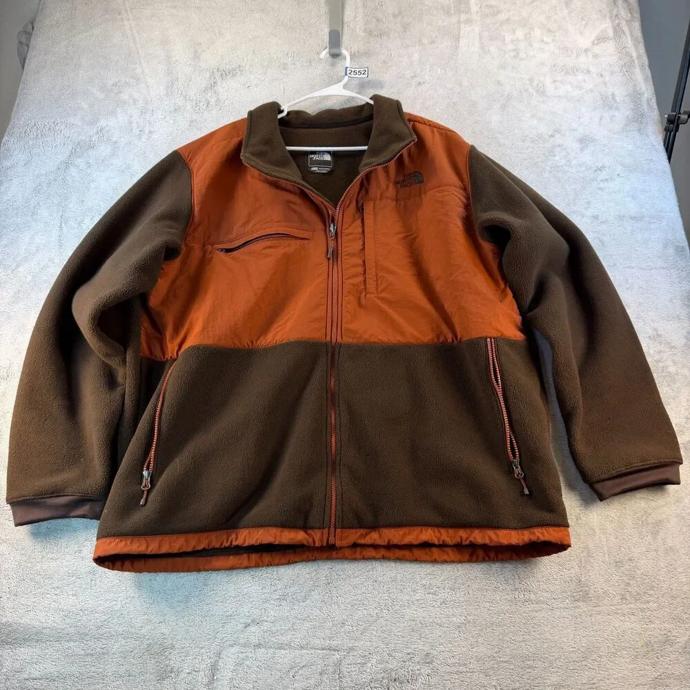 The North Face Fleece Jacket Mens XLT Brown Orange Full Zip Tall Outdoor Coat